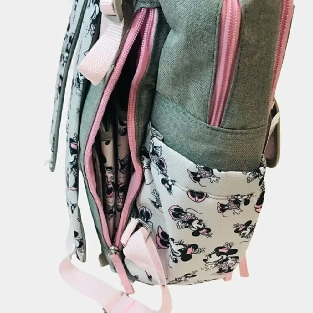 New! Disney Baby Minnie Mouse Multi-Piece Diaper Backpack Changing Pad Bag Set